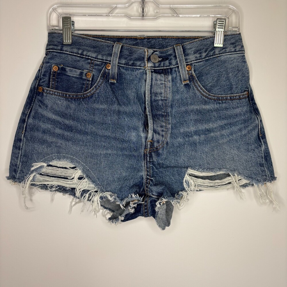 LEVI'S 501 Button Fly Raw Edge Short Women 28" Waist Denim Daisy Duke100% Cotton